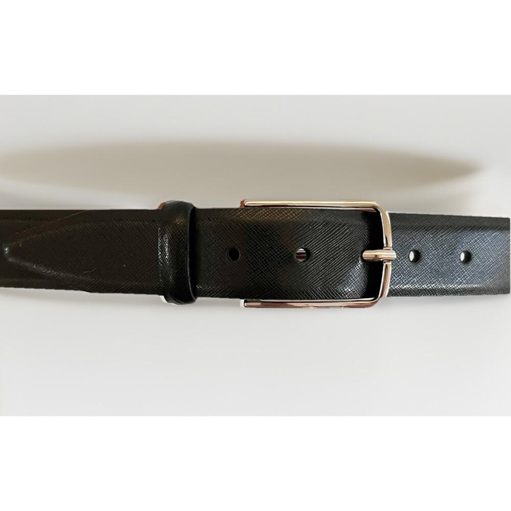 Nordstrom Men’s Shop Leather Dress Belt Black Silver Buckle Size 36 Made In USA